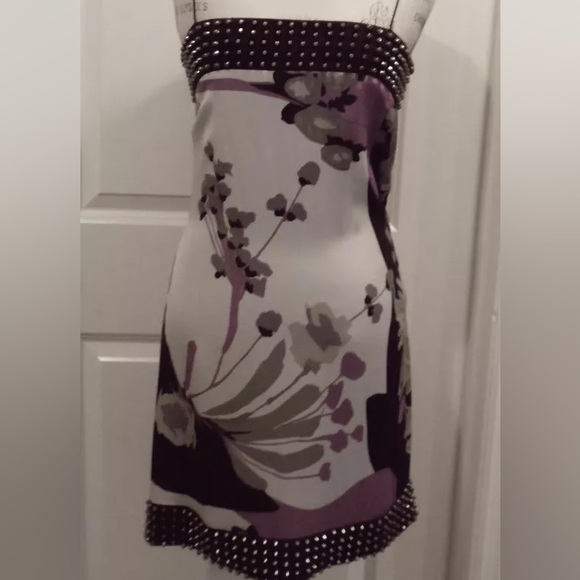 Studded Floral Print Silk Dress by Sheri Bodell- L - Picture 3 of 16